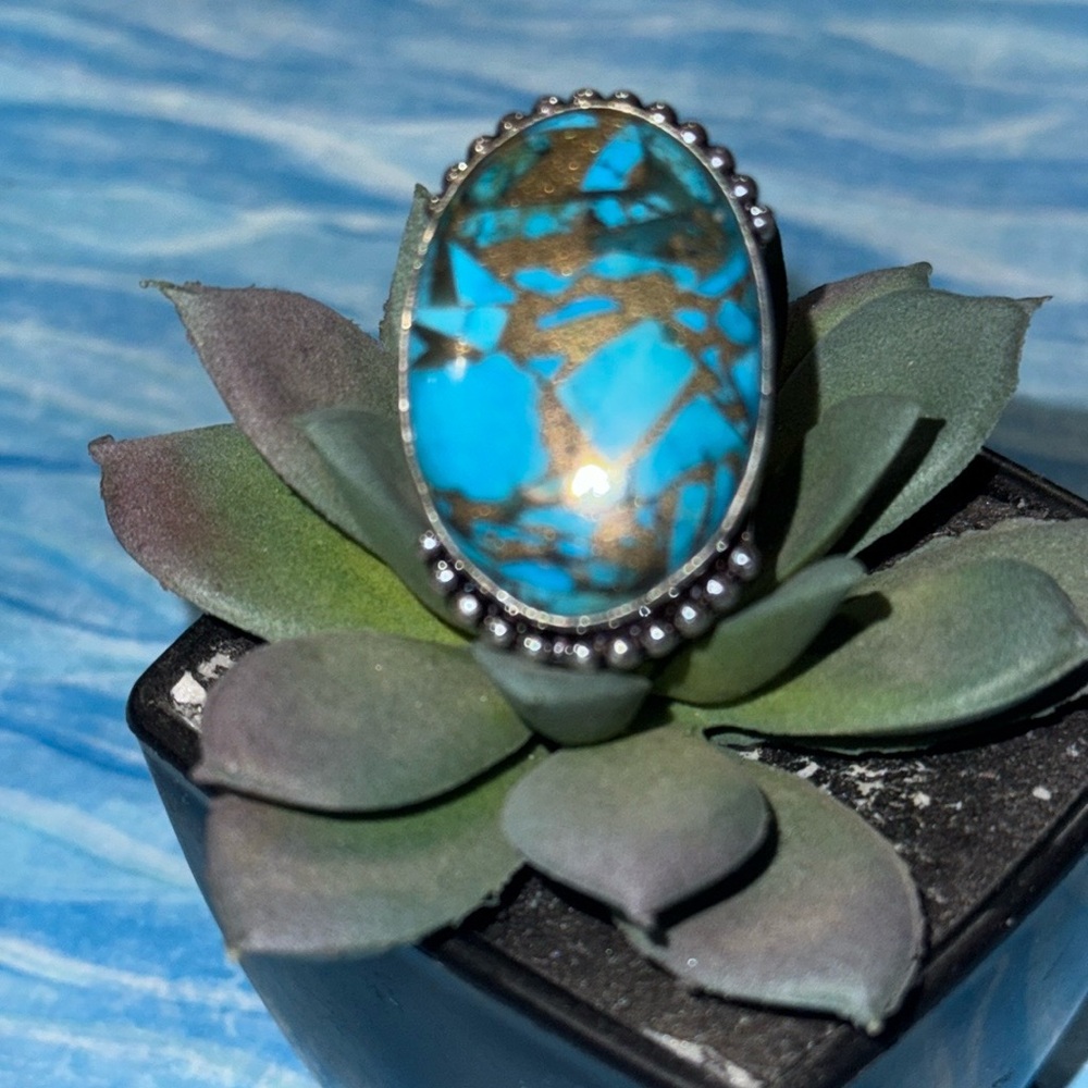 Silver Copper Turquoise Ring - image 3
